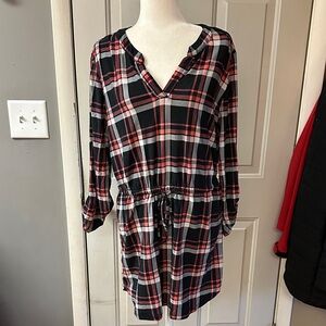 Bobbie Brooks Black and Pink Checkered Long Sleeve Dress